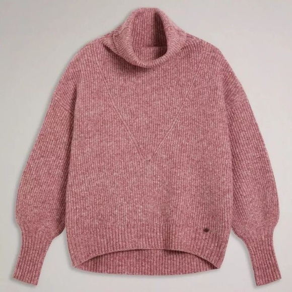 NWOT Ted Baker Oversized Cchloe Pink Chunky Wool Funnel Neck Sweater 2 (S ) - Picture 4 of 16